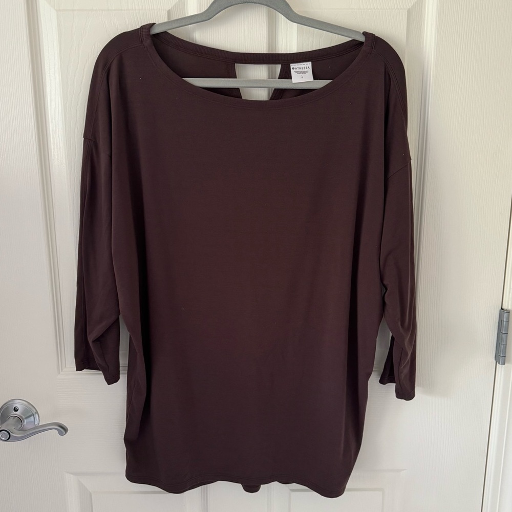 Athleta Chocolate Brown Boat Neck Long Sleeve Top - Size Large - Like NEW!
